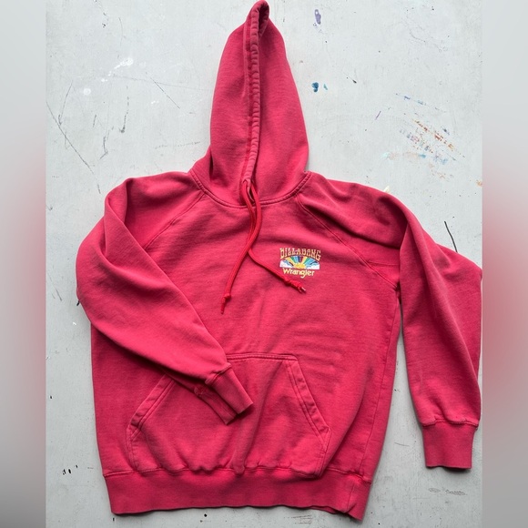 Women's Billabong x Wrangler Hoodie Red Solid Spell-Out M Surf Beach Outdoor - Picture 4 of 13